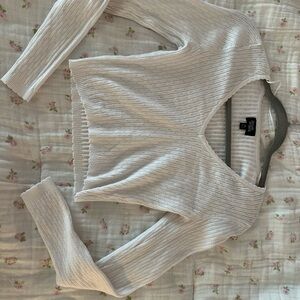 White V-Neck Knit Top
